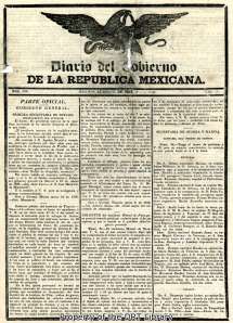 Front page of the Diario del Gobierno de la Republica Mexicana from March 21, 1836.