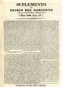 First page of the "Suplemento al Diario del Gobierno de la Republica Mexicana" for March 24, 1836.